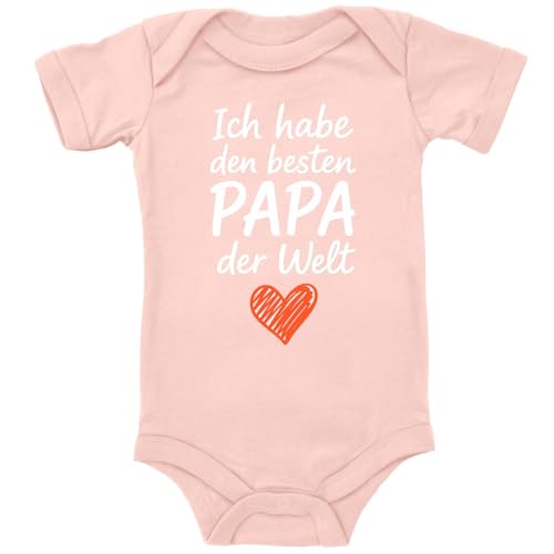 ZauberPrints Baby Body in Apricot Bester Papa der Welt – Herzliche Botschaft zum Vatertag Spruch Geschenk für den Vater für Kleinkind Kurzarm Bio Baumwolle von ZauberPrints