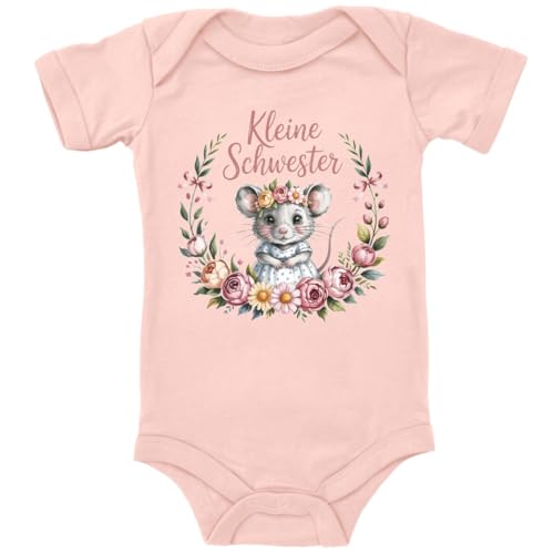ZauberPrints Baby Body in Apricot Mäusemädchen für kleine Schwestern Spruch Geschenk zur Geburt zum Geburtstag für Kleinkind Kurzarm Bio Baumwolle von ZauberPrints