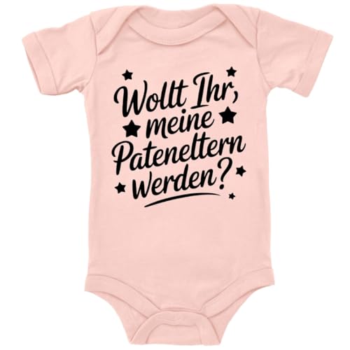 ZauberPrints Baby Body in Apricot Wollt ihr meine Pateneltern werden? Spruch Frage an die Paten, Taufpaten werden? für Kleinkind Kurzarm Bio Baumwolle von ZauberPrints