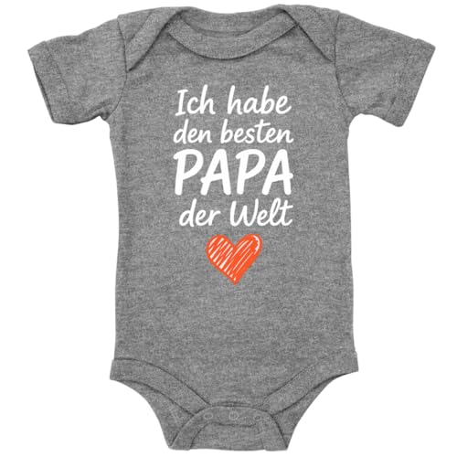 ZauberPrints Baby Body in Grau meliert Bester Papa der Welt – Herzliche Botschaft zum Vatertag Spruch Geschenk für den Vater für Kleinkind Kurzarm Bio Baumwolle von ZauberPrints