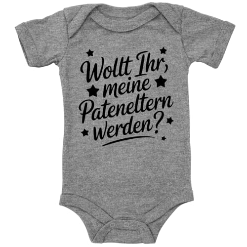 ZauberPrints Baby Body in Grau meliert Wollt ihr meine Pateneltern werden? Spruch Frage an die Paten, Taufpaten werden? für Kleinkind Kurzarm Bio Baumwolle von ZauberPrints