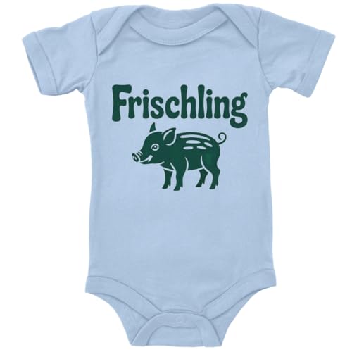 ZauberPrints Baby Body in Hellblau Frischling Wildschwein baby Spruch Geschenk zur Geburt zum Geburtstag für Kleinkind Kurzarm Bio Baumwolle von ZauberPrints