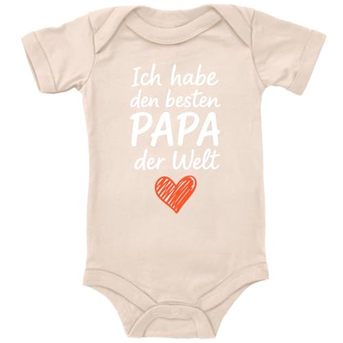 ZauberPrints Baby Body in Natur Bester Papa der Welt – Herzliche Botschaft zum Vatertag Spruch Geschenk für den Vater für Kleinkind Kurzarm Bio Baumwolle von ZauberPrints