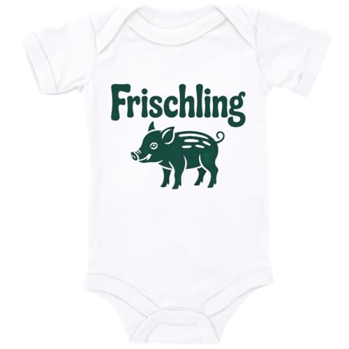 ZauberPrints Baby Body in Weiß Frischling Wildschwein baby Spruch Geschenk zur Geburt zum Geburtstag für Kleinkind Kurzarm Bio Baumwolle von ZauberPrints