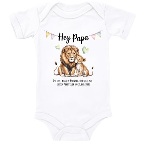 ZauberPrints Baby Body in Weiß Schwangerschaftsankündigung, Papa und Baby LöweDu wirst Vater, Überraschung Schwangerschaft für werdenden Vater Kurzarm Bio Baumwolle von ZauberPrints