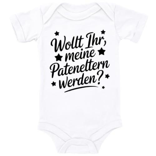 ZauberPrints Baby Body in Weiß Wollt ihr meine Pateneltern werden? Spruch Frage an die Paten, Taufpaten werden? für Kleinkind Kurzarm Bio Baumwolle von ZauberPrints