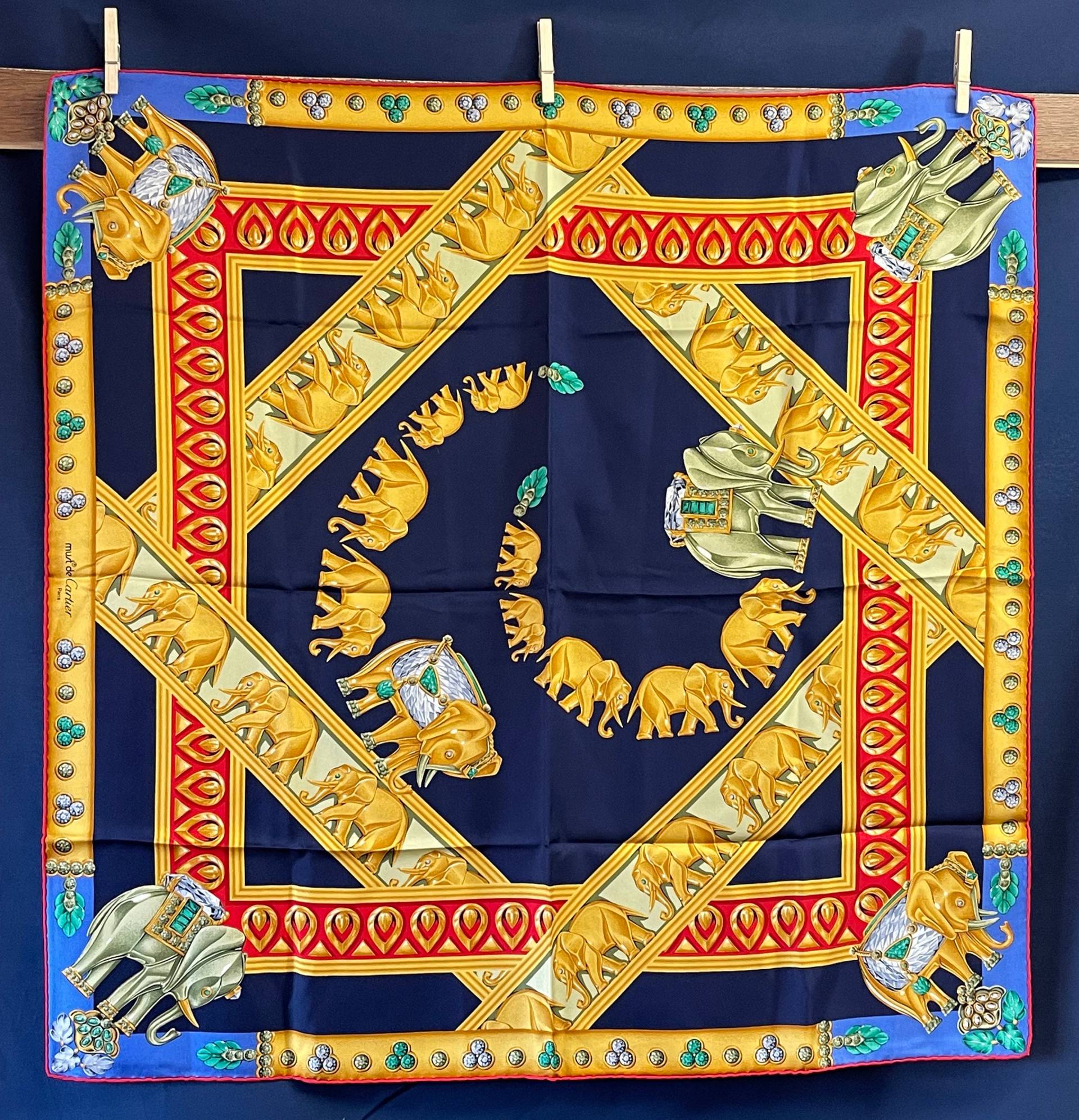 Cartier Must De Seidentuch Twillseide Elefanten Prachtvoll Schmuck Elegant Ladylike Majestätisch Tuch von ZauberhaftMarvelous