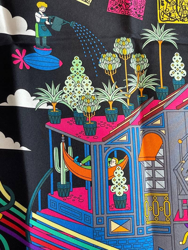 Hermes Seidentuch Paris La Maison Des Carres By Pierre Marie Schwarz Pink Rolliert Wunderschön Sammlerstück Sehr Selten Extravagant von ZauberhaftMarvelous
