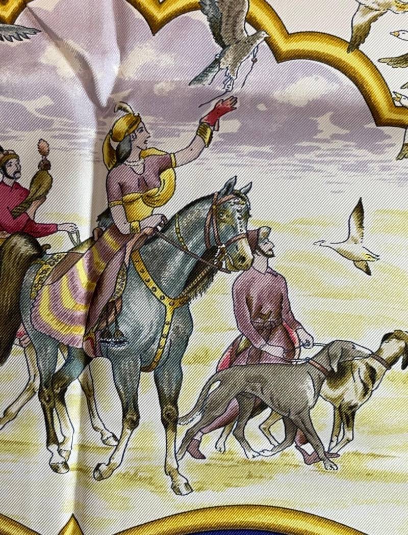 Hermes Seidentuch Paris Les Chevaux Des Moghols Jean De Fougerolle Marineblau Pferde Indien Speziell Selten Majestätisch von ZauberhaftMarvelous