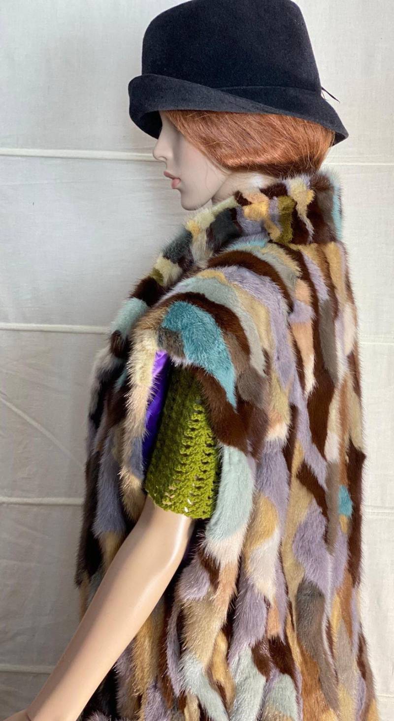 Weste Lang Extravagant Unikat Einzelstück Mink Bunt Lila Spezialanfertigung Gefüttert von ZauberhaftMarvelous