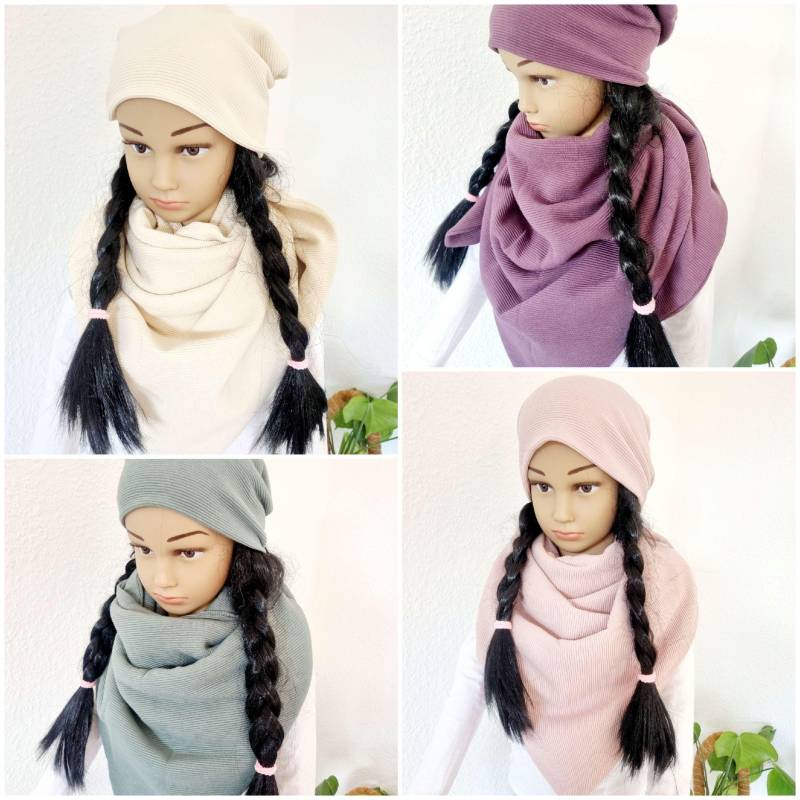 Dreieckstuch Auch Als Set Mit Mütze Für Kinder in Diversen Farben von Zauberherzchen