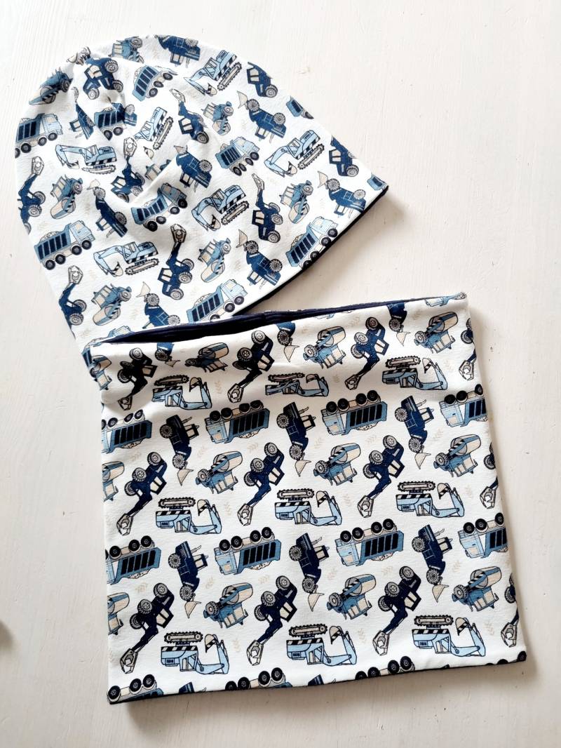 Jungen Loopschal Halstuch Schal Beanie Baustelle Bagger von Zauberherzchen