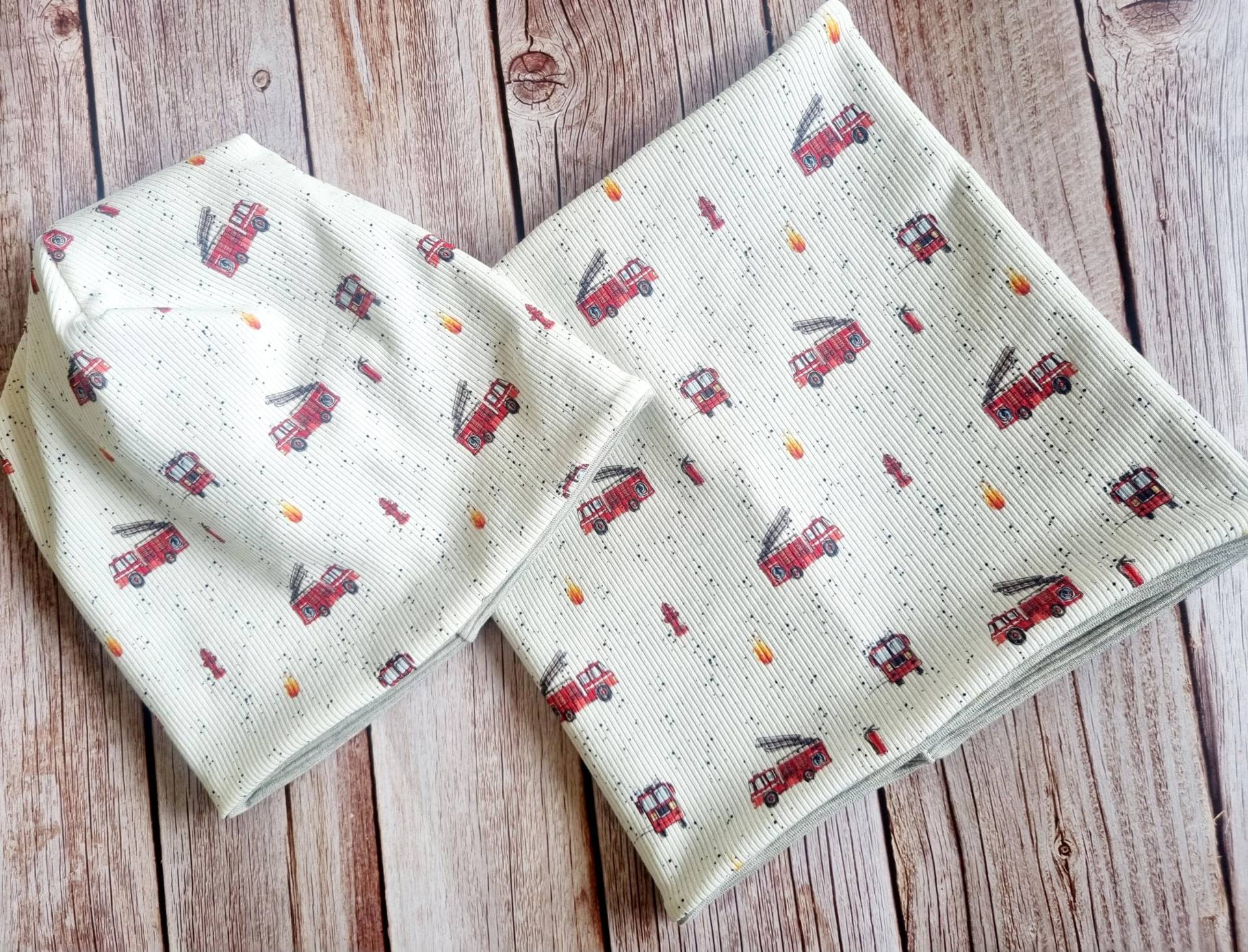 Loopschal Beanie Jungen Kinder Baustelle Blau von Zauberherzchen