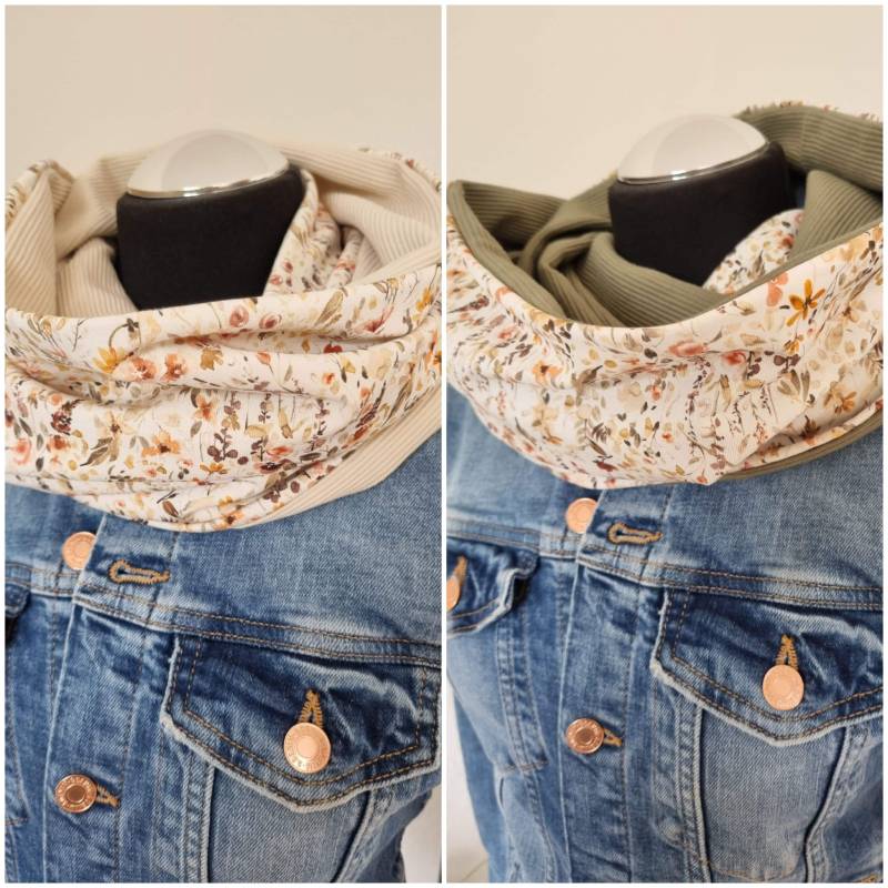 Loopschal Damen Handmade Schal Jersey Blumenwiese von Zauberherzchen