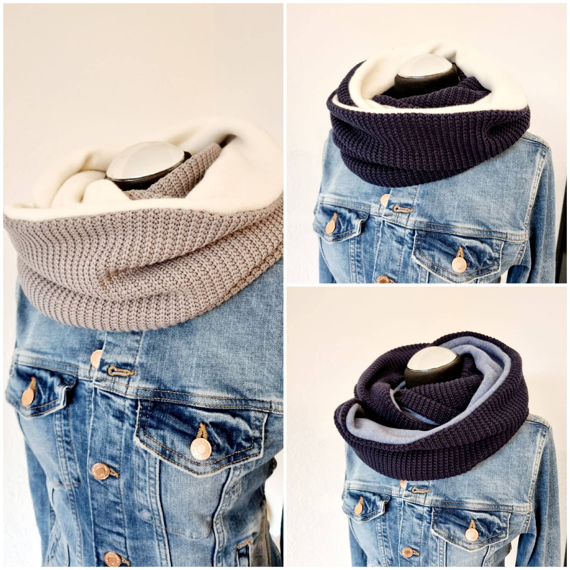 Loopschal Strick Handmade Mit | BaumwollFleece Für Damen von Zauberherzchen