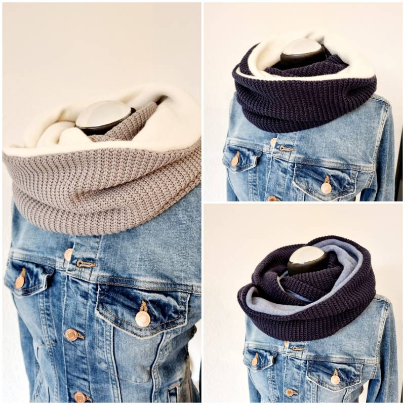 Loopschal Strick Handmade Mit | BaumwollFleece Für Damen von Zauberherzchen