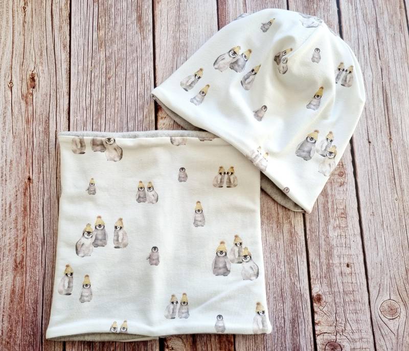 Mädchen Loopschal Halstuch Schal Pinguine Baumwollfleece von Zauberherzchen