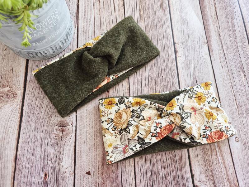 stirnband Damen Aus Merinowollfleece Blumen von Zauberherzchen