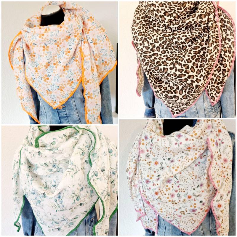 xxl Halstuch Damen Dreieckstuch Musselintuch Blumen von Zauberherzchen
