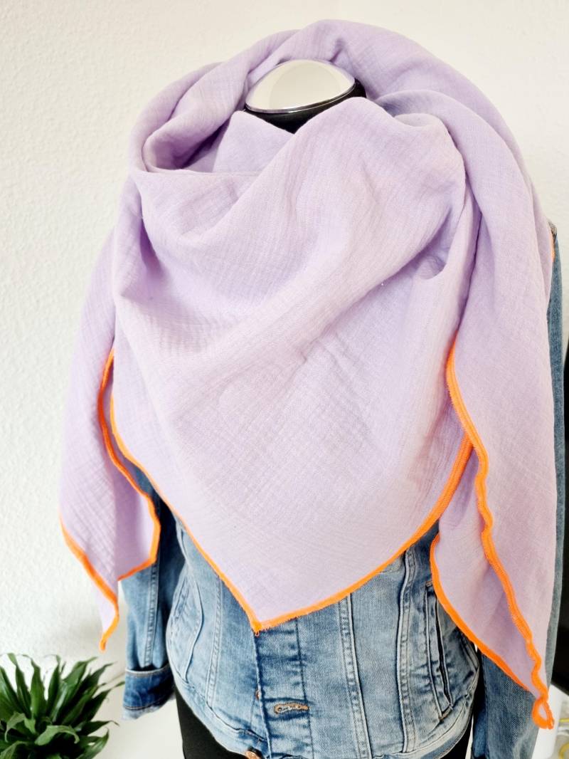 xxl Halstuch Damen Dreieckstuch Musselintuch Flieder Neon von Zauberherzchen
