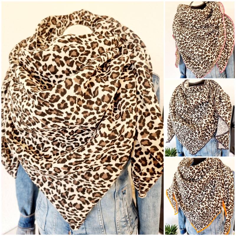 xxl Halstuch Damen Dreieckstuch Musselintuch Leoprint Animalprint von Zauberherzchen