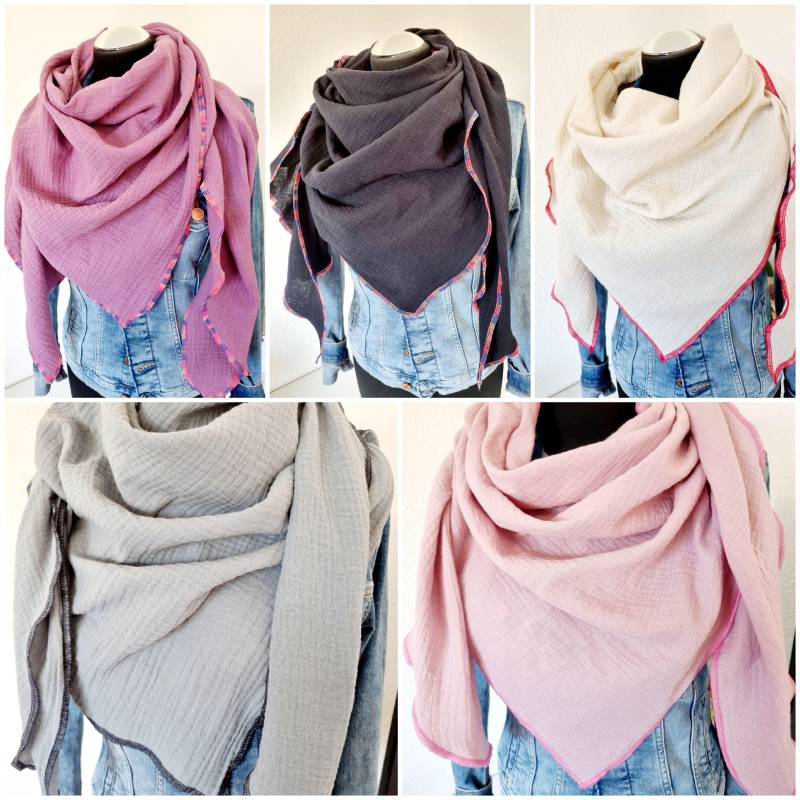 xxl Halstuch Damen Dreieckstuch Musselintuch Viele Verschiedene Farben von Zauberherzchen