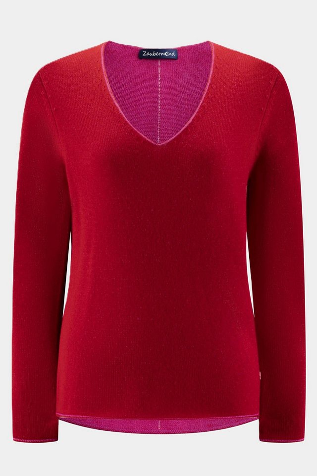 Zaubermond Strickpullover Zaubermond Strickpullover mit Kontrastdetails LIPSTICK RED von Zaubermond