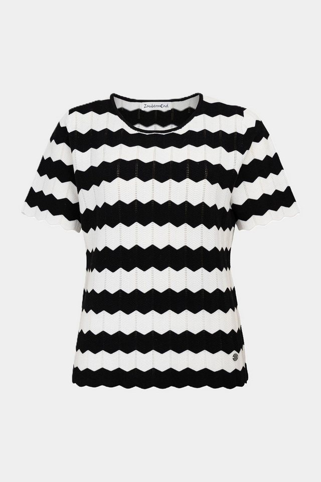 Zaubermond Kurzarmshirt Strickshirt gestreift Zick Zack Optik BLACK von Zaubermond