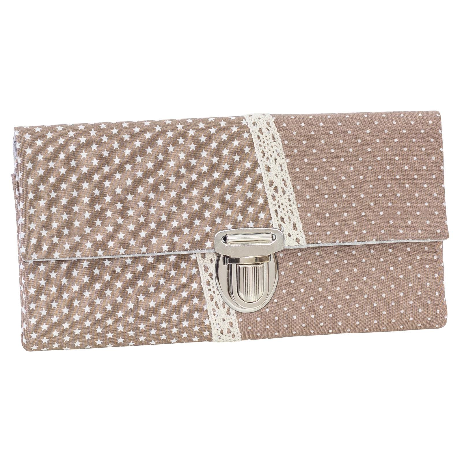 Damen Geldbörse Börse Portemonnaie Stoff Beige Sterne Punkte Spitze Unikat von ZaubernadelNDH