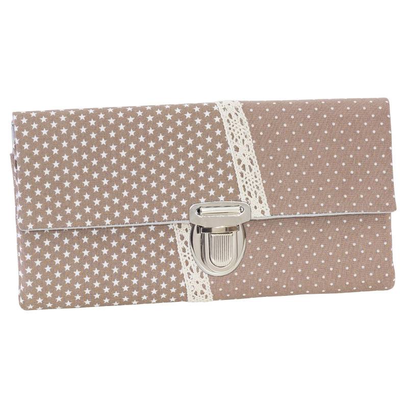 Damen Geldbörse Börse Portemonnaie Stoff Beige Sterne Punkte Spitze Unikat von ZaubernadelNDH