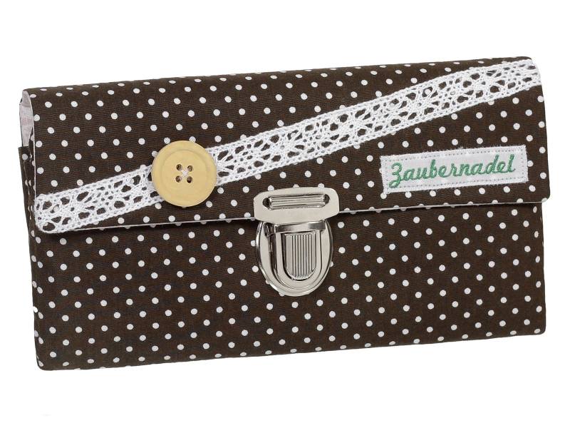 Damen Geldbörse Börse Portemonnaie Stoff Braun Punkte Unikat von ZaubernadelNDH