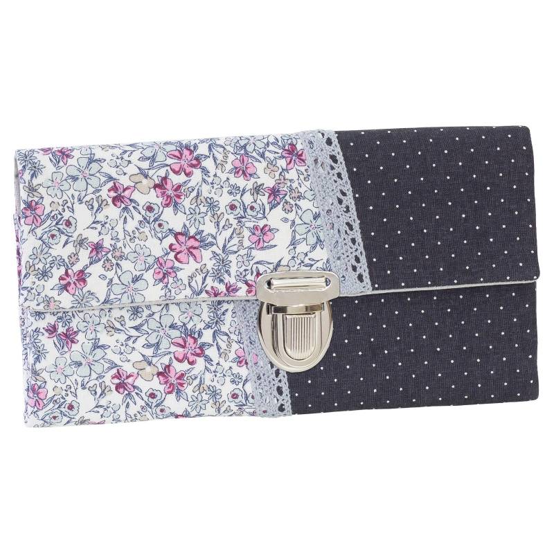 Damen Geldbörse Börse Portemonnaie Stoff Grau Blumen Punkte Spitze Unikat von ZaubernadelNDH