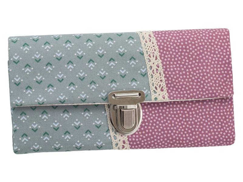 Damen Geldbörse Börse Portemonnaie Stoff Grün Altrosa Blumen Punkte Unikat von ZaubernadelNDH