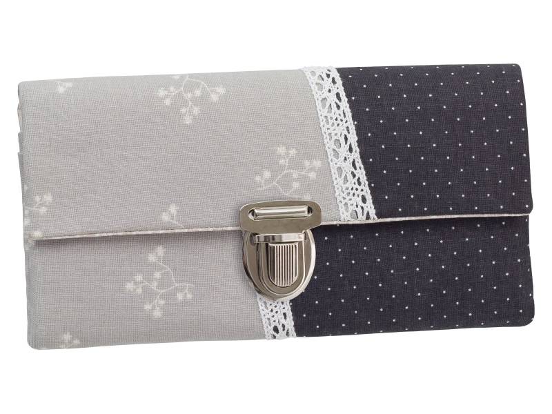 Damen Geldbörse Börse Portemonnaie Stoff Hellgrau Dunkelgrau Blumen Punkte Unikat von ZaubernadelNDH