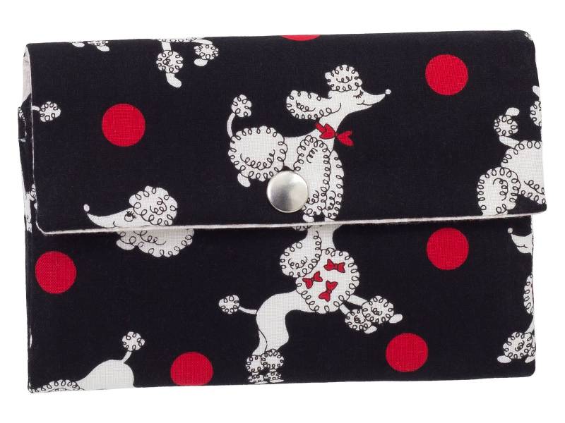 Damen Geldbörse Börse Portemonnaie Stoff Pudel Hund Schwarz Weiß Rot Handmade Unikat von ZaubernadelNDH
