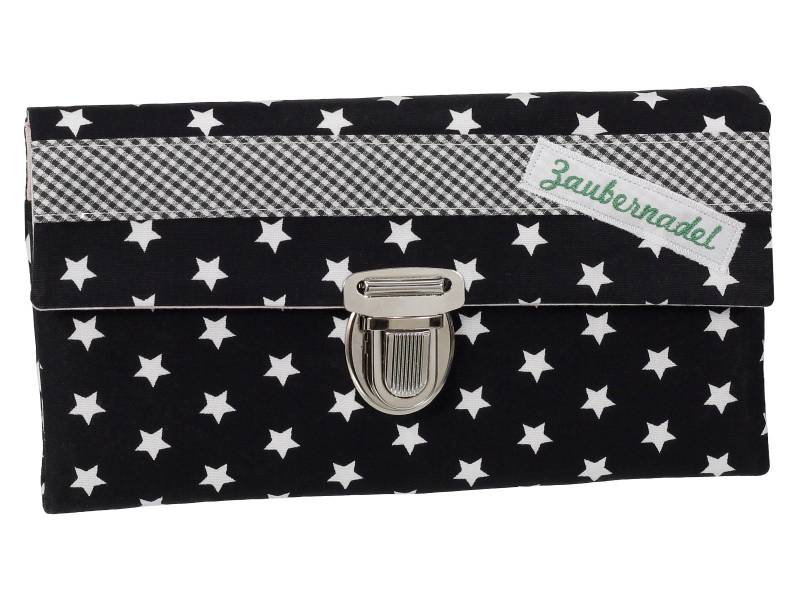 Damen Geldbörse Börse Portemonnaie Stoff Schwarz Sterne Unikat von ZaubernadelNDH