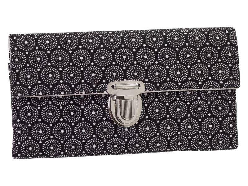 Damen Geldbörse Börse Portemonnaie Unikat Steckverschluss Stoff Blumen Kreise Retro Schwarz Weiß Handmade von ZaubernadelNDH