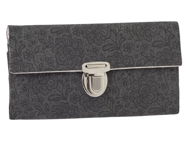 Damen Geldbörse Börse Portemonnaie Unikat Steckverschluss Stoff Ornamente Grau von ZaubernadelNDH