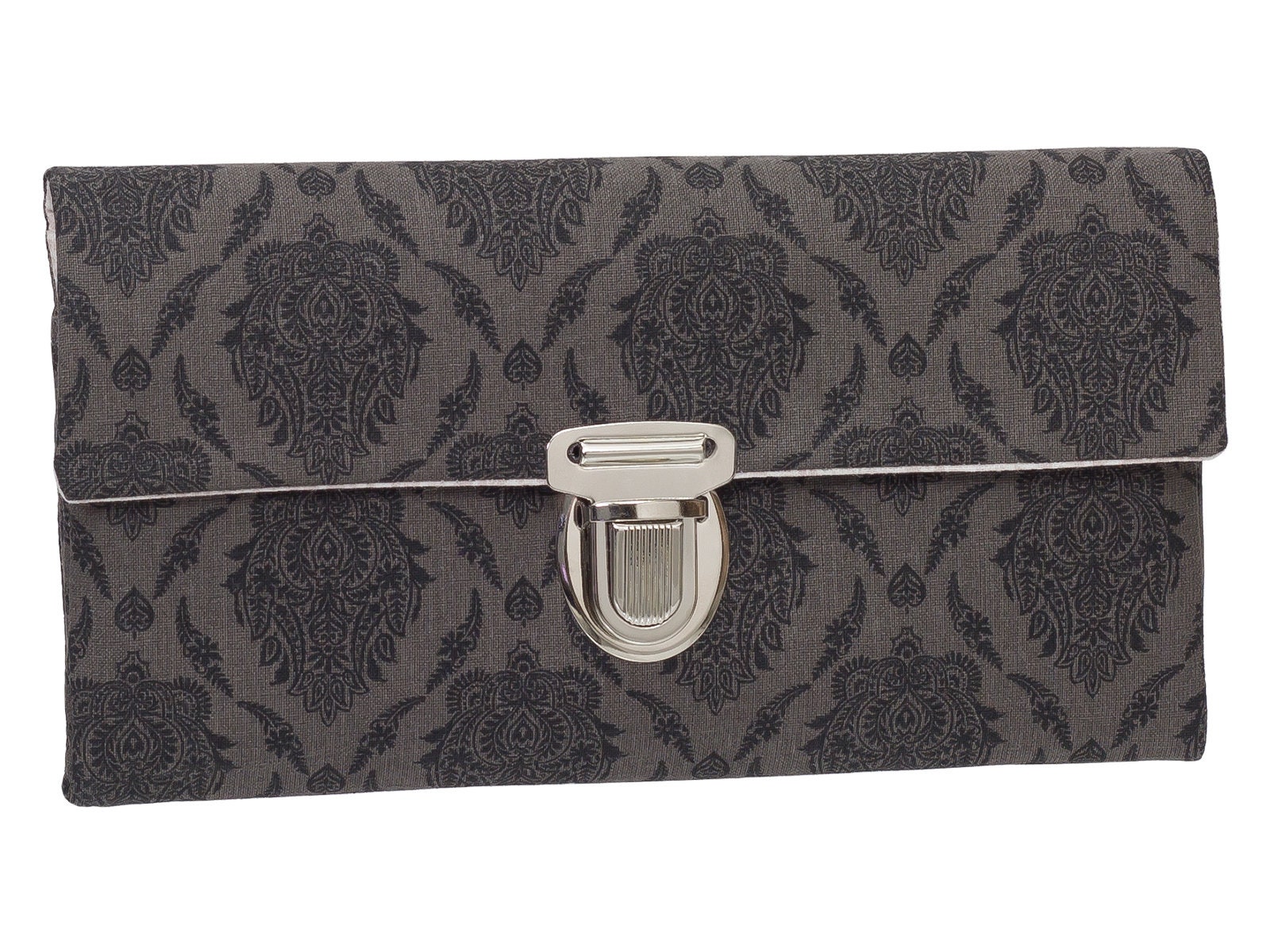 Damen Geldbörse Börse Portemonnaie Unikat Steckverschluss Stoff Ornamente Grau von ZaubernadelNDH