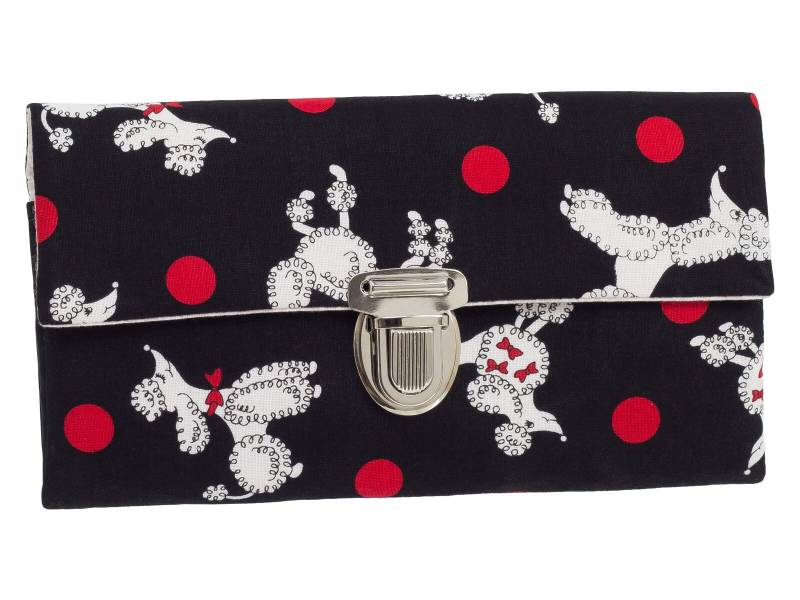 Damen Geldbörse Börse Portemonnaie Unikat Steckverschluss Stoff Pudel Hund Punkte Rot von ZaubernadelNDH