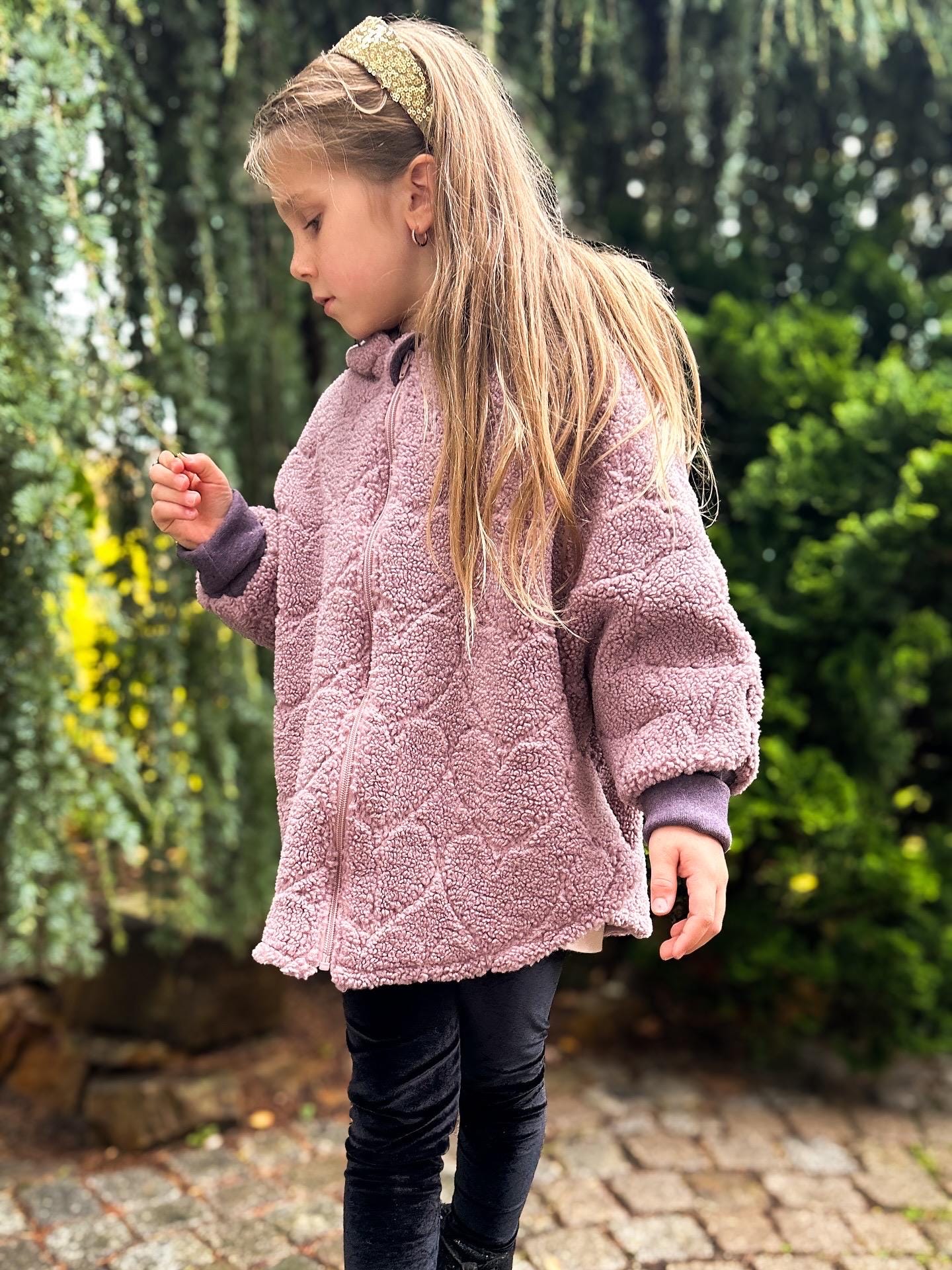 Kinder Winter/Herbst Teddyfleece Jacke - Warme Oversize Mit Herzchenmuster Mauve, Handgemacht, Mädchen , Winter Coat Reißverschluss von Zaubernaehte