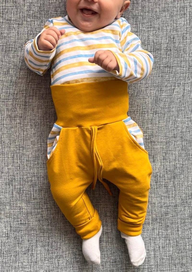 Langarmshirt Jungen Und Mädchen Indigo Blau , Sweatshirt Baby, Honiggelb Baby Frühlings Outfit Mädchen, Kinder Pullover, Geschenk Set von Zaubernaehte