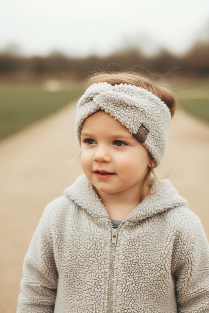 Teddy Mütze Kinder , Damen Herbst, Beanie Winter Und Loop Haarband Stirnband Warm Beige Uni Mädchen von Zaubernaehte