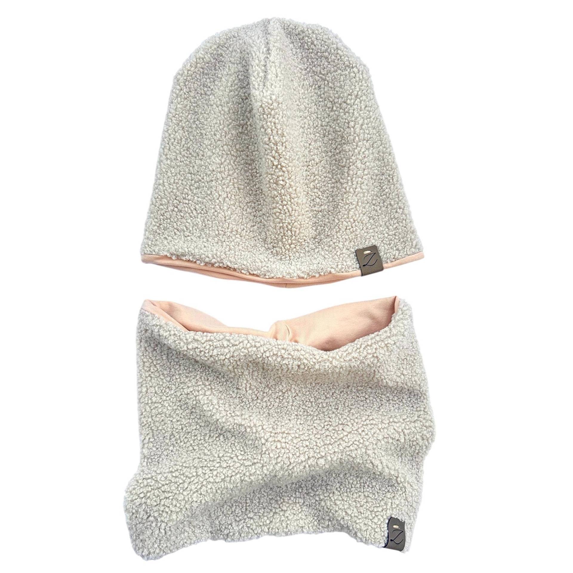 Teddy Mütze Kinder , Damen Herbst, Beanie Winter Und Loop Haarband Stirnband Warm Beige Uni Mädchen von Zaubernaehte