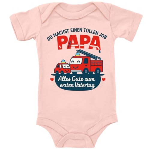 ZauberPrints Baby Body in Apricot Feuerwehr Papa – Zum ersten Vatertag Spruch Geschenk zum Herrentag, für den Vater für Kleinkind Kurzarm Bio Baumwolle von ZauberPrints