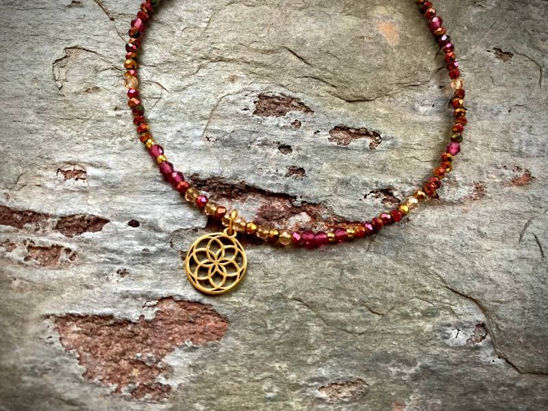 Buntes Edelstein Armband | Spinell Mit Blume Des Lebens von Zauberstueck