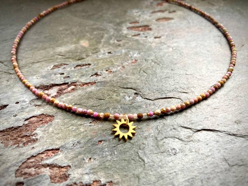 Lepidolith Perlen-Halskette Mit Kleiner Sonne von Zauberstueck