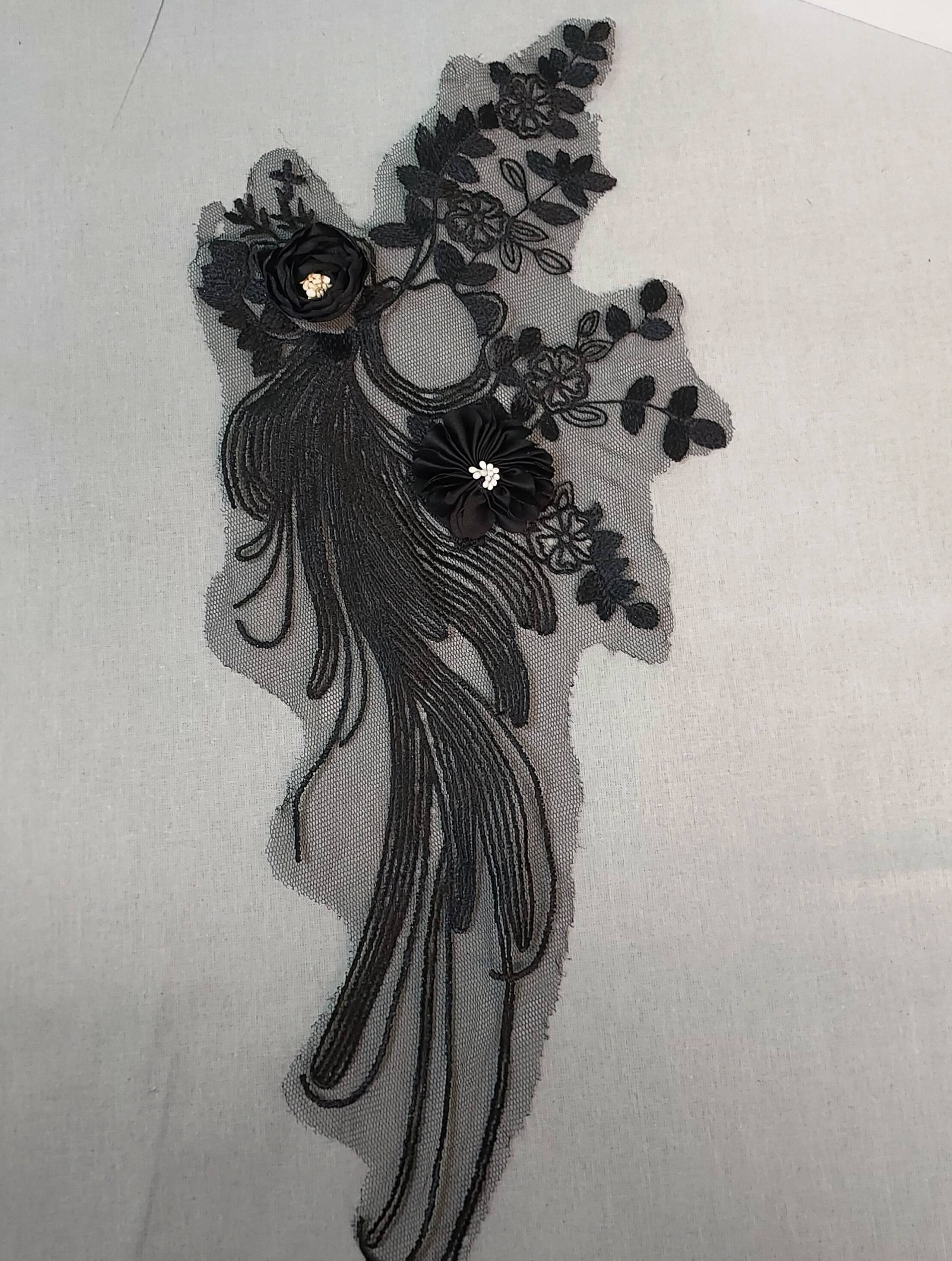 Spitzeneinsatz, Applikation, Schwarz, Tüll von ZauberweltKind