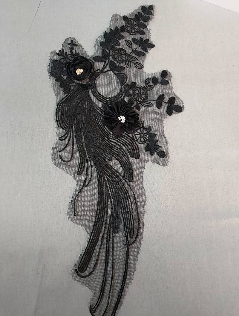 Spitzeneinsatz, Applikation, Schwarz, Tüll von ZauberweltKind