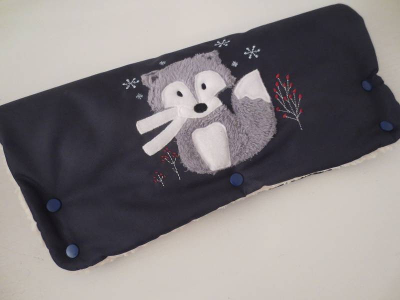 Kinderwagenmuff Wasserabweisend Handwärmer Dunkelblau "Fuchs" von ZauberwerkemitHerz
